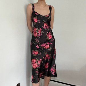 Floral black maxi slip silk dress